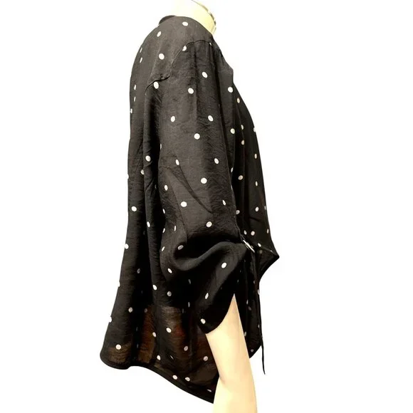 Chicos Black Polka Dot Cardigan Lightweight Open Front Blouse Roll Tab Sleeves - Picture 4 of 12